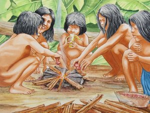 Amazonie, repas d'enfants. Gouache 20 x 20