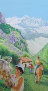 Le cheval et la montagne, gouache 40 x 30